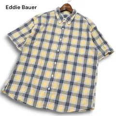 Eddie Bauer エディーバウアー 春夏 インド綿★ 半袖 ボタンダウン チェック シャツ Sz.L メンズ アウトドア