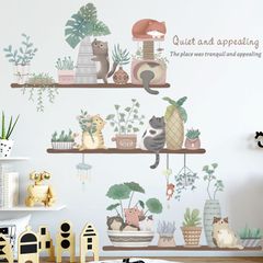 ウォールステッカー　壁紙シール　猫　キャット　剥がせる　植物　DIY　模様替え　ウォールペーパー　低価格　かわいい　おしゃれ　部屋