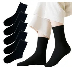 [Toré] 【トレ】 靴下 レディース クルーソックス 綿 厚手 耐久性 5足セット 22-25cm 消臭 抗菌 快適 通気性 速乾 臭わない 春 夏 秋 冬 年中 無地 クルー丈 足首丈 長い 黒 ブラック