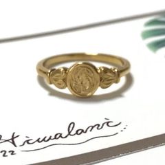 【 ハワイアンジュエリー 】 スクロール コインリング ( ゴールド ) サージカルステンレス SUS 316L / ニッケルフリー 金属アレルギー対応 / つけっぱなし 錆びない / 送料無料 / ギフト ラッピング プレゼント