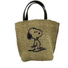 美品 LAZY SUSAN レイジースーザン スヌーピー 2way トートバッグ かごバッグ カーキ レディース 古着 中古 USED