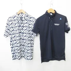 ルコックスポルティフ le coq sportif プーマ PUMA ゴルフ スポーツウェア シャツ ポロシャツ 2枚セット 半袖 ボタンダウン ロゴ 刺繍 総柄 紺 ネイビー 白 ホワイト L