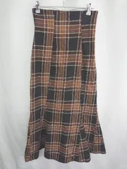 ◇ ⊇ natural couture ナチュラルクチュール チェック柄 ロング フレア スカート サイズM ブラウン系 レディース E  【1410100007998】