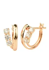 [四葉のクローバー] キュービックジルコニア 10金 フープピアス 10k K10 ピンクゴールド cz ピアス スナップピアス レディース 女性:Kk143