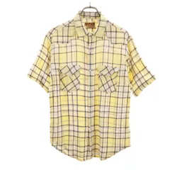 カムコ 80s ヴィンテージ チェック柄 半袖 ウエスタンシャツ M イエロー系 CAMCO メンズ 古着 【240315】 メール便可