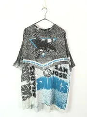 古着 90s NHL San Jose Sharks シャークス オールオーバー Tシャツ XL位 古着