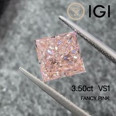 3.5ct VS1 Fancy Pink ラボグロウンダイヤモンド ルース ラボダイヤ ファンシーピンク IGI鑑定書付 プリンセスカット ピンクダイヤモンド リング用 ネックレス用 オーダーメイド対応