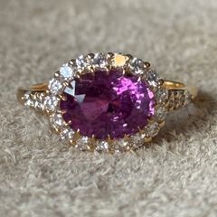 750 天然サファイア3.06ct ダイヤ0.57ct リング