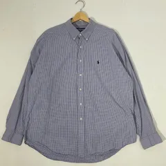 90's Ralph Lauren 90年代 ラルフローレン 長袖シャツ ワンポイントポニー刺繍 オーバーサイズ ビッグシルエット チェック柄 ボタンダウン SRILANKA製 XLサイズ ブルー