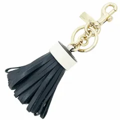 コーチ キーホルダー タッセル バッグチャーム レザー 革 ブラック 黒 アイボリー系 白 F58505 COACH バイカラー フリンジ キーリング キーフック キーチャーム チャーム キー 鍵 ブランド小物 アウトレット 【中古】