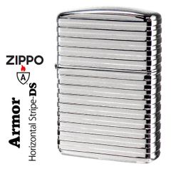 zippo(ジッポーライター)ARMOR アーマー　ホリゾンタルストライブ ダイアノシルバー DS 3次元立体彫刻 4面連続加工　Horizontal Stripe HS-DS 横縞模様　高級感 シルバー おしゃれシンプル 彫刻 重厚 豪華  プレゼント