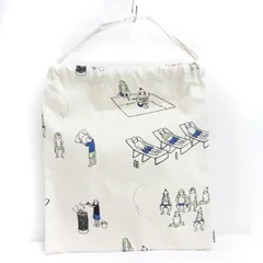 テンベア TEMBEA 良品 ドローストリングバッグ 巾着 キャンバス サウナ プリント オフホワイト 鞄 ■ECS