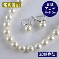 アコヤ真珠 ネックレス イヤリング 2点セット パール 約8～8.5mm 約8.2mm 鑑別書付き 本真珠 一連 41cm 冠婚葬祭 入学式 入園式 卒業式 卒園式 結婚式 フォーマルジュエリー 【中古】