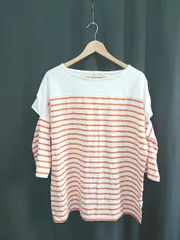 ◇ ⊂ ◎ ●未使用● CIAOPANIC TYPY ボーダー 七分袖 Tシャツ カットソー サイズONE ホワイト オレンジ レディース E  【1409250035012】