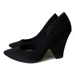 エスペランサ ESPERANZA パンプス 変形 チャンキーヒール サテン 22.5cm 黒 ブラック くつ 靴 シューズ 美品