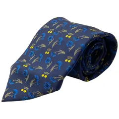 エルメス ネクタイ レギュラータイ アクセサリー 花柄 総柄 ロゴ シルク ネイビー マルチカラー HERMES