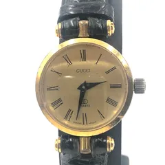 GUCCI  グッチ　腕時計　インターロッキングG クォーツ　ゴールド×ブラック　クロコレザーベルト