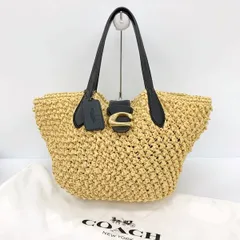 COACH スモール ペーパーストロー トートバッグ かごバッグ 鞄 カバン ポーチ付き CA034 袋付き バカンス 旅行  コーチ 服飾 DF15654■