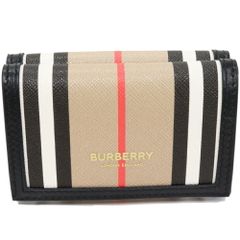 バーバリー 三つ折り財布(小銭入れあり) アイコンストライプ ミニウォレット PVCキャンバス 黒xベージュ 8027294
