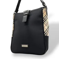 美品 BURBERRY BLACK LABEL バーバリー ショルダーバッグ ナイロン レザー ノバチェック ベージュ 黒 ブラック シルバー金具 斜め掛け メンズ レディース K11