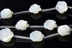 10mm マザーオブパール （バラカット薔薇・背面平） １連（15粒入り） パワーストーン 天然石 _R1588-10