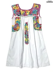 古着 サンアントニーノ刺繍 花柄 コットン ミニ丈 ノースリーブ ワンピース 白 カラフル (otu2507028)