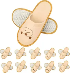 MIMIA こども 用 使い捨て スリッパセットきりん くま 熊 柄 個包装 子ども 前閉じ 滑らない 室内 厚手 キッズ 来客用 すりっぱ(くま：10足セット,  23.0 cm)