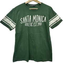 b&a balmy&awaking バルミーアンドアウェイキング グリーン ヴィンテージ風デザイン 袖ストライプ Tシャツ 半袖 トップス