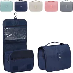 fogman トラベルポーチ トイレタリーバッグ 大容量 フック付き 洗面用具入れ 化粧ポーチ(ネイビー)
