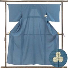 色無地 身丈155cm 裄65cm 前幅25cm 後幅31cm 袖丈46cm 袖幅33cm レディース 無地 裄Mサイズ 夏用 正絹（シルク）ブルー 未使用品 リメイク リユース リサイクル【呉服のきくや】