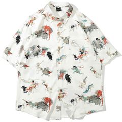 アロハシャツ 和柄 半袖 柄シャツ 百鬼夜行 浮世絵お化け 妖怪 鬼 シャツ L