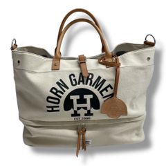 HORN GARMENT 2-Way Leather and Canvas Tote Bag with Shoulder Strap, Double-Layered Golf Bag, Cream/Brown, GoGo Vintage Marui Kitasenju Store, No. Hisa 953Y