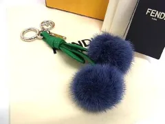FENDI - ■新品■未使用■ FENDI フェンディ ファー×レザー チェリー キーホルダー キーリング チャーム ネイビー系×グリーン系 FA7795 □新品□未使用□ FENDI フェンディ ファー×レザー チェリー