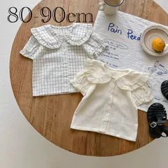 韓国子供服/ブラウス/半袖/Tシャツ/フリル襟/80cm90cm/子どもベビー