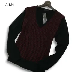 【新品 未使用】 A.S.M アトリエサブ メン 秋冬 ウール★ ダイヤ チェック セーター Vネック ニット Sz.52 メンズ ASMのサムネイル