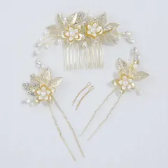 【在庫】Haodeliy 髪飾り ヘアアクセサリー コーム Uピン 3点セット 木の葉 花モチーフ 花嫁 かんざし ヘッドドレス 手作り ウェディングヘッドドレス 髪飾り フラワー 結婚式 披露宴 二次会 発表会 卒業式 入学式 パーティー 和装用髪飾り ヘア