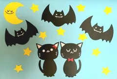 【おすすめ】ハロウィン壁面 くろねこ2枚、コウモリ黒3枚、三日月、星のサムネイル