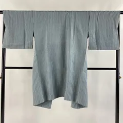 【美品】 道中着 身丈105cm 裄丈67cm M 和装コート よろけ縞 青灰色 正絹 逸品 【中古】