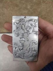 中国美術　4枚セット　文鎮　金属工芸　浮彫　刻印あり　厚重　コレクション 中国古美術 鹿鶴同春 文鎮 金属工芸 浮彫 刻印あり 縁起物 開運風水