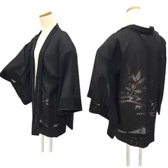 京やM432 正絹 夏用 単衣用 三本絽 夏の羽織 黒の羽織 薄羽織り 夏羽織 夏 単衣 羽織 道行 絽のコート 和装コート レースコート 夏用着物コート 植物文様 袷単衣の着物 夏着物兼用 スリーシーズンOK 真冬を避けたオールシーズン対応  日本製 夏羽織