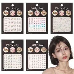 【人気商品】ラインストーン デコシール ラインストーン 貼り付け可能 光る クリスタル キラキラ 3D シール シール 顔面デコ フェイスステッカー デコパーツ 携帯電話装飾 5枚セット DIY用品 Neiang 手芸用品（月＋星+蝶々+円形+涙+ネクタイ+ダ