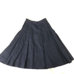 ミラショーン mila-schon  レディース リネン ひざ丈 フレアー スカート  紺  L  美品 送料185円