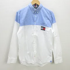 G■トミーヒルフィガー/TOMMYHILFIGER 長袖BDシャツ/コットン【M】白青/men's/103【中古】■