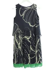 グレースコンチネンタル GRACE CONTINENTAL Class シフォン プリント プリーツ ワンピース 36 ネイビー 紺 グリーン ノースリーブ