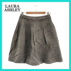 美品 LAURA ASHLEY ローラアシュレイ スカート ひざ丈 ミドル丈 シンプル カジュアル 台形スカート フレアスカート レディース グレー 麻