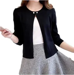 Nestkanina ネストカニーナ カーディガン ボレロ パールボタン ニット きれいめ レディース KNT003( ブラック,  L)