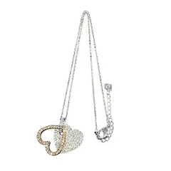 スワロフスキー SWAROVSKI 美品 ハート ダブル ネックレス ペンダント クリスタル アクセサリー 銀 ■GY14