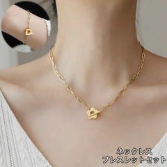 H-5【送料無料】 2点セット シンプル 韓国 ネックレス ブレスレット セット　14Kコーティング  ゴールド 可愛い 花 ギフト 誕生日 プレゼント贈り物(a210514-neck2)