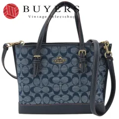 【中古】 コーチ トートバッグ モリー トート 25 CH228 シグネチャー キャンバス レザー ネイビー ゴールド金具 2WAY ショルダー レディース 女性 COACH