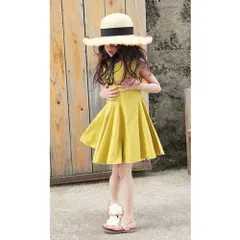 ☆ マスタード ☆ 110cm ☆ ナチュリアタンクワンピース ノースリーブ ワンピース キッズ ノースリーブワンピース 夏 10005090 サマードレス フレアワンピース 袖なし 子供 女の子 バックリボン シンプル 無地 大人っぽい おしゃれ 可愛い